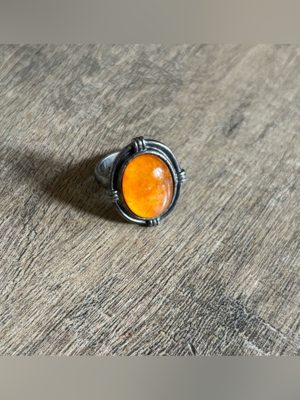 Untested women’s size 13.5 metal butterscotch amber or orange spiny oyster ring